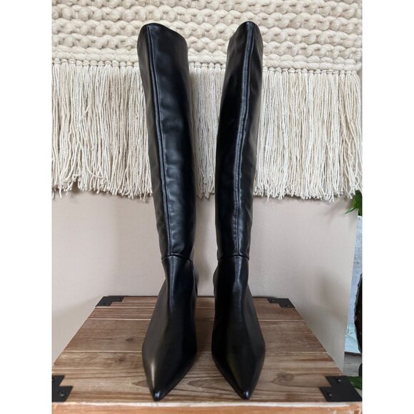 SOULIERS MARTINEZ Elena Black Leather Knee High 60mm Kitten Heel Boots - Picture 3 of 12